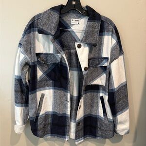 Ci Sono Navy and White Checkered Outerwear